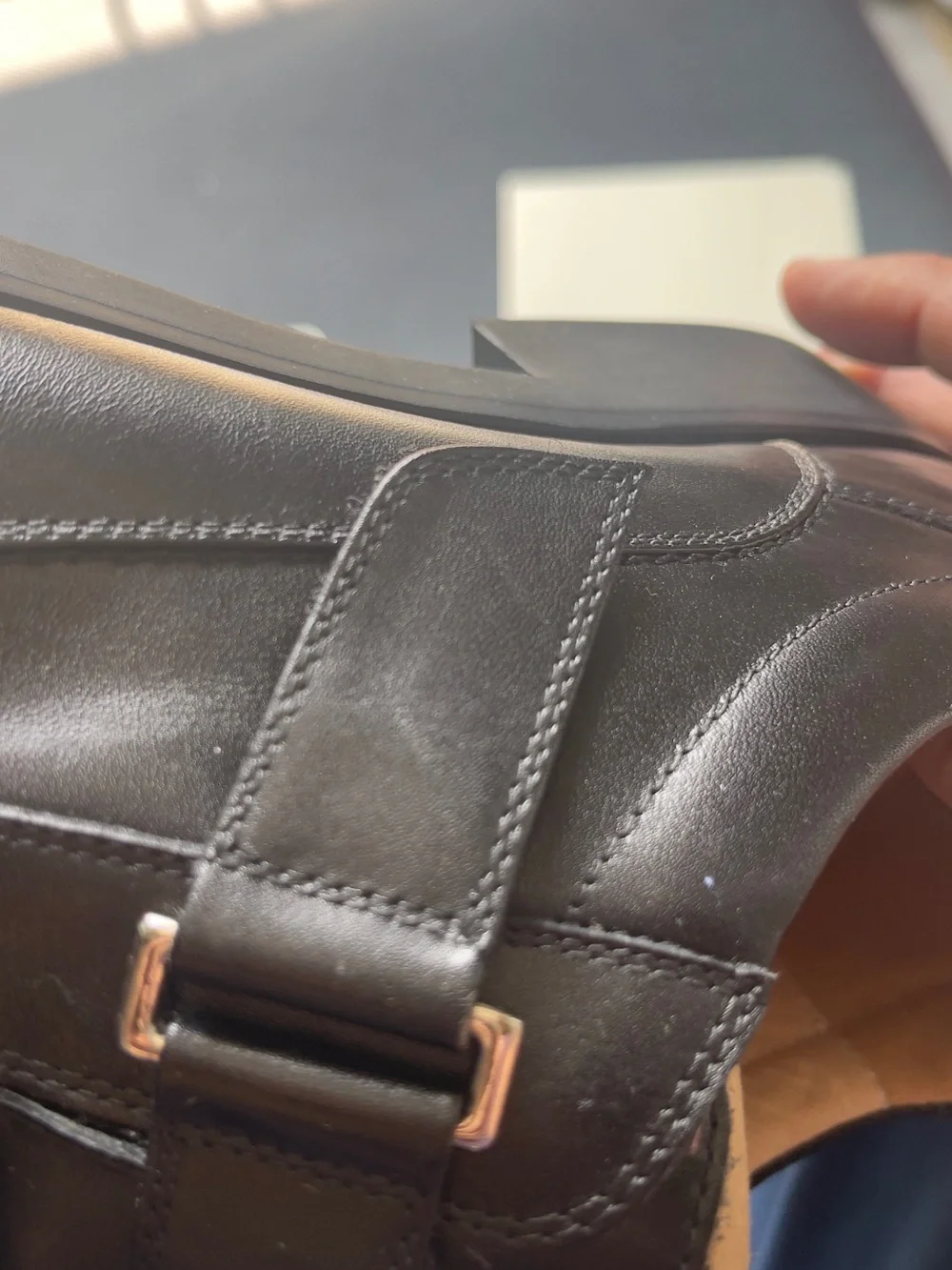 Men's Black Leather Slip-On Loafers with Buckle Strap
